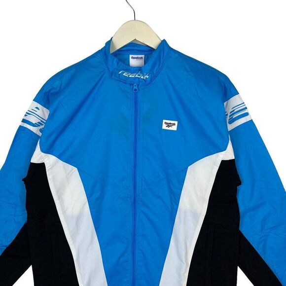 New Reebok Classic Men US XL Blue Windbreaker Track Jacket Zip Up Long Sleeve - Picture 1 of 16